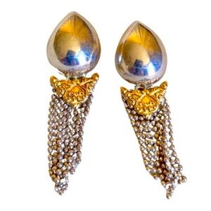 Vintage Sterling and 18K Teardrop Fringe Earrings